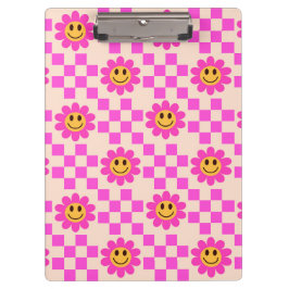 Pranchetas Flores Sorrindo Xadrez Rosa Quente com Quadrados