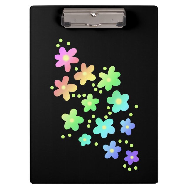Pranchetas Flores Whimsical Rainbow Pretas (Frente)