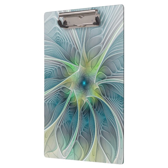 Pranchetas Flourando Fantasia Moderna Azul Flor Fractal Verde (Esquerda)