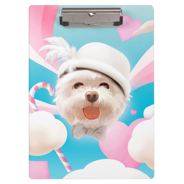 Pranchetas Fluffy Dog com White Hat (Frente)