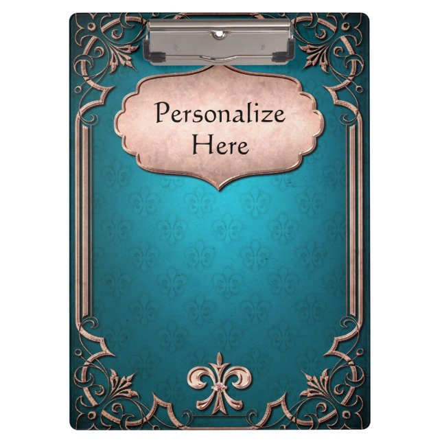 Pranchetas Flur de lis azul com trilha vitoriana de bronze (Frente)