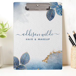 Pranchetas Folhas Botânicas Aquarela Azul Dourado Negócios