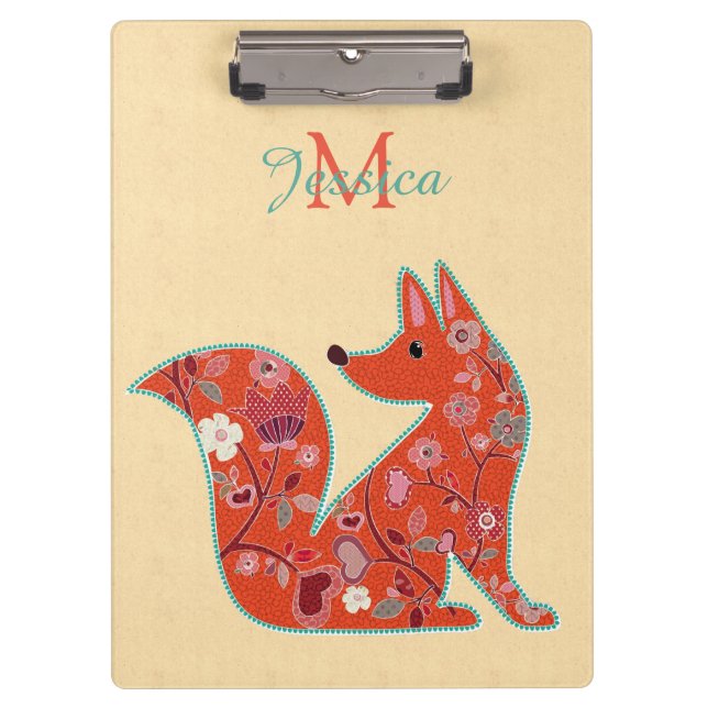 Pranchetas Folk Art Flower Pattern Fox Personalizado (Frente)