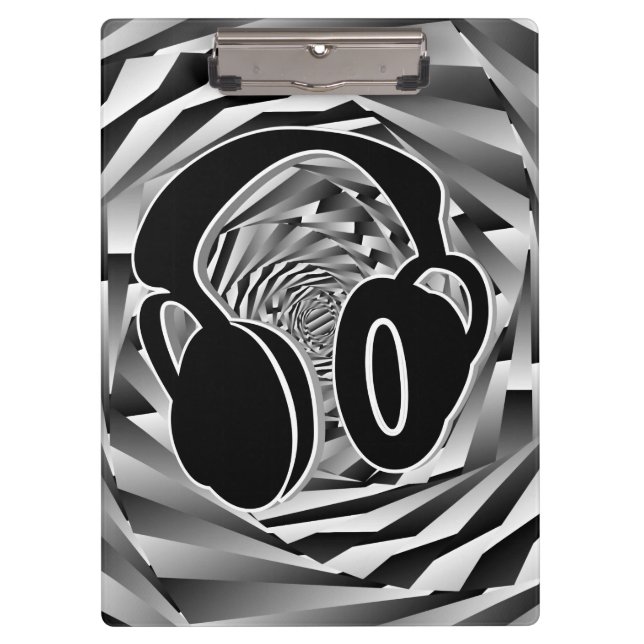 Pranchetas Fones de ouvido espirais de Cinza e branco preto (Frente)