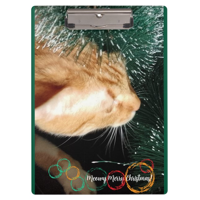 Pranchetas Foto de Texto do Cat, Personalizar, Verde, Natal, (Frente)