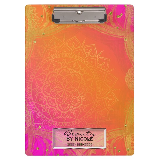 Pranchetas Fuchsia Rosa Laranja & Dourado Glam Mandala Indian (Frente)