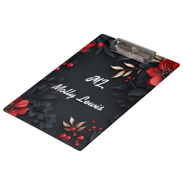 Pranchetas Fundo preto com decoração floral (Inclinado)