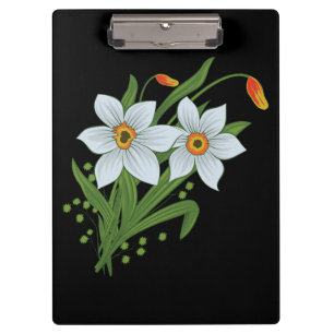 Pranchetas Fundo preto das flores das tulipas e dos Daffodils