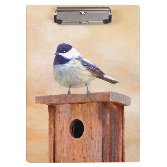 Pranchetas Galinha em Birdhouse Pintura Original de Pássaros (Frente)