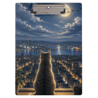 Pranchetas Gato ao Luar Observando a Arte da Janela Noturna d
