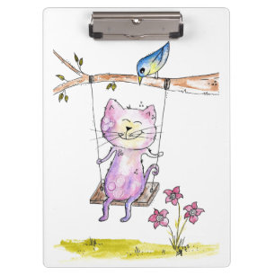 Pranchetas Gato Branco Cinto-Rosa em Swing