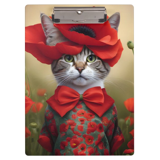 Pranchetas Gato com um vestido feito de papoula (Frente)