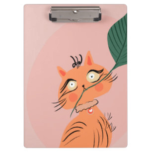 Pranchetas Gato Engraçado Folha de Planta Cartoon