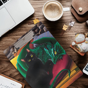 Pranchetas Gato Preto Místico Esmeralda Dragão Fantasia Verde