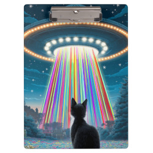 Pranchetas Gato Psicodélico e OVNI Arte Engraçada De Abduçã