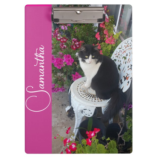Pranchetas Gato Tuxedo Gatos e Flores Nome de Meninas Rosa Es (Frente)