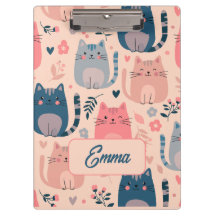 Gatos Fofos e Monograma Personalizado de Padrão Fl
