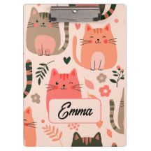 Gatos Fofos e Monograma Personalizado de Padrão Fl