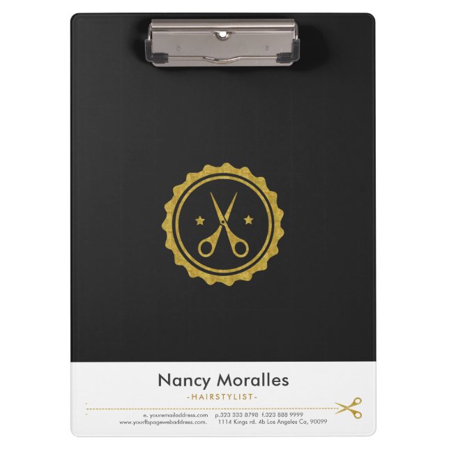 Pranchetas Gay, Dourado e branco Hairstylist, tesouras e regi (Frente)