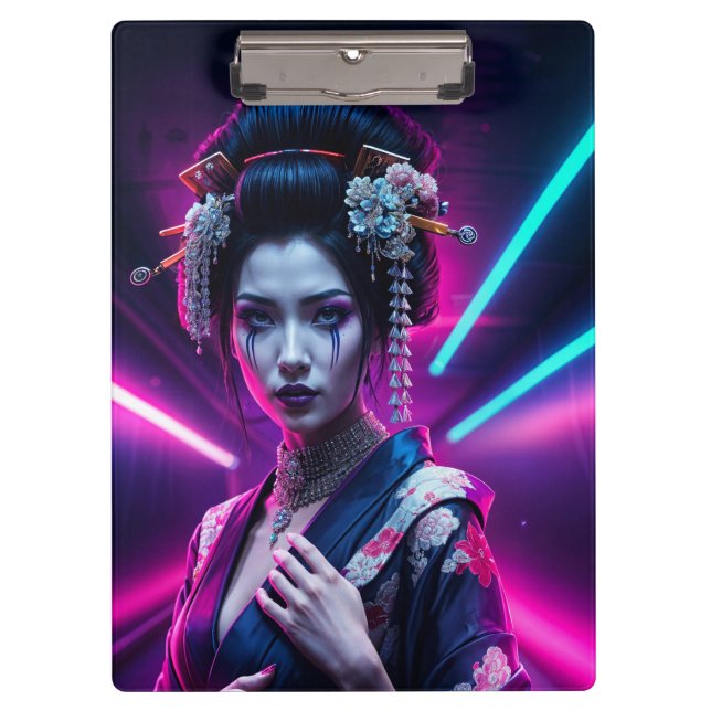 Pranchetas Geisha with Neon Background – Fridge Magnet Art (Frente)