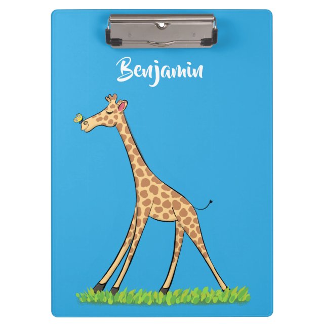 Pranchetas Girafa bonita e feliz com cartoon de borboleta (Frente)