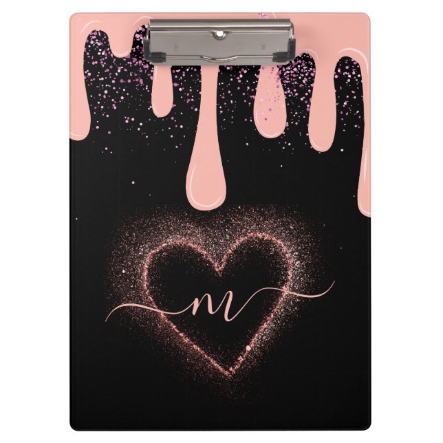 Pranchetas Girly Blush Rosa Pintura Gotejamento Glitter Monog (Frente)