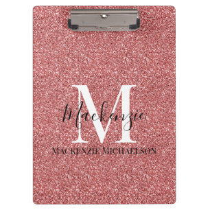 Pranchetas Girly Coral Red Glitter Monographic Name