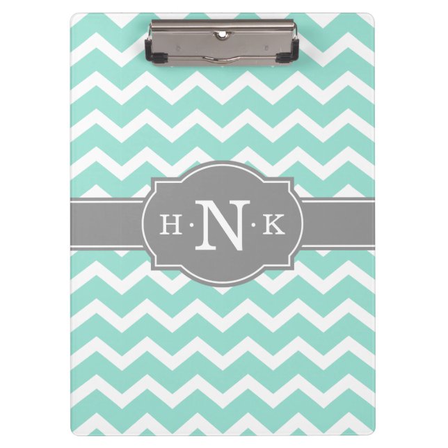 Pranchetas Girly Mint Chevron Cinza Monograma (Frente)