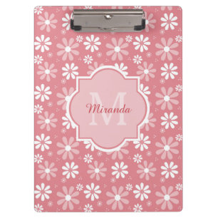 Pranchetas Girly Monogramas Flores De Margarida Rosa, Cuta, C