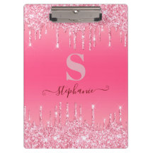 Girly Pink Sparkle Glitter Monograma