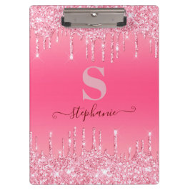 Pranchetas Girly Pink Sparkle Glitter Monograma
