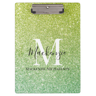 Pranchetas Girly Yellow Green Ombre Glitter Nome Monograma