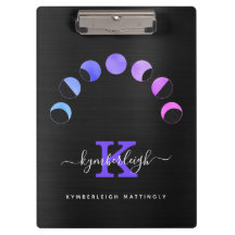 Glam Black Moon Phases Pastel Purple Monograma Nom