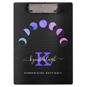 Pranchetas Glam Black Moon Phases Pastel Purple Monograma Nom