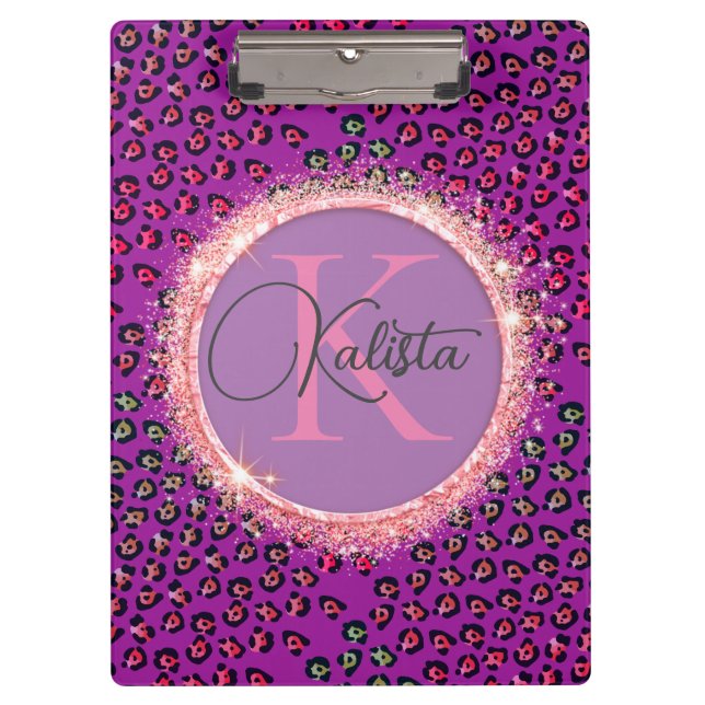 Pranchetas Glam Leopard Pink e Monograma Roxo (Frente)