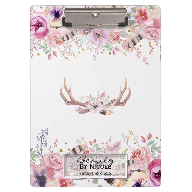 Pranchetas Glâmour Rústico Boho Galhadas Floral Personalizado (Frente)
