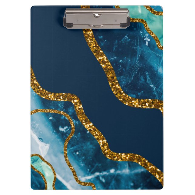 Pranchetas Glitter de Geodo de Agato Azul e Dourado (Frente)