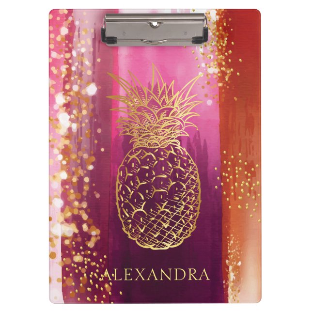 Pranchetas Glitter Dourado de abacaxi rosa personalizado (Frente)