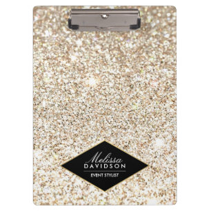 Pranchetas Glitter Dourado e Glamor de Champanhe Personalizad