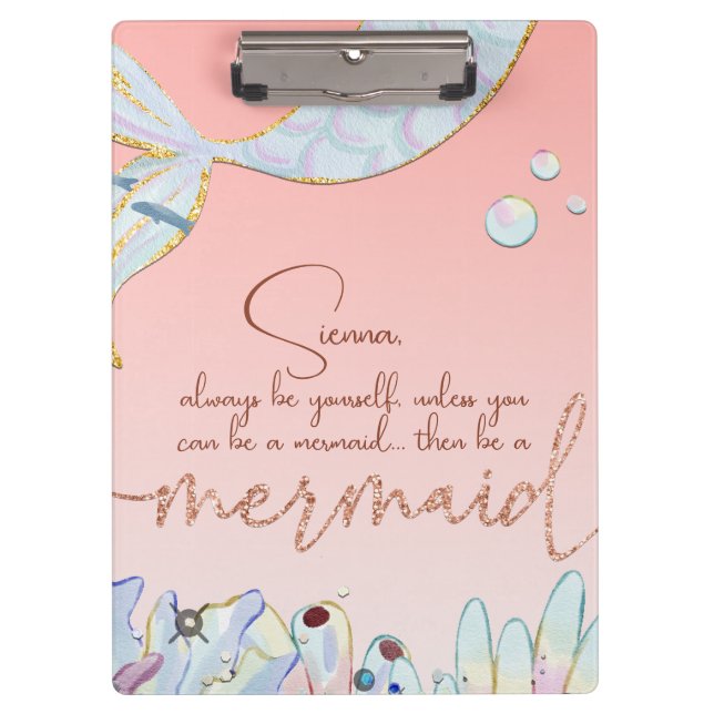 Pranchetas Glitter personalizado de Pastel "Seja uma Sereia" (Frente)
