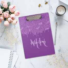 Pranchetas Glitter Roxo-Roxo-Chic Gota Monograma e Nome