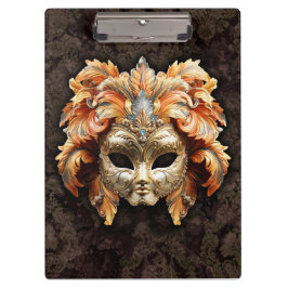 Pranchetas Golden Lion Mask with a Orange Feathers