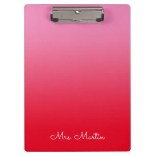 Pranchetas Gradiente Rosa e Vermelho Personalizado Professor