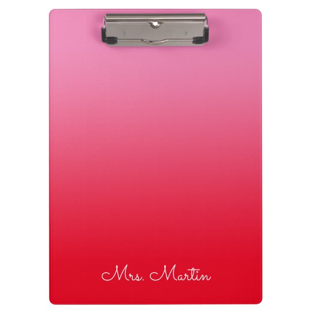 Pranchetas Gradiente Rosa e Vermelho Personalizado Professor (Frente)