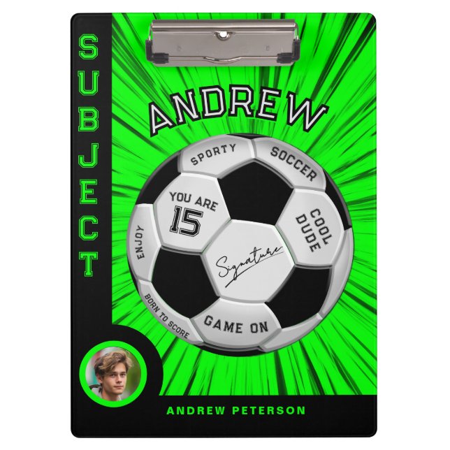 Pranchetas Green Custom  Soccer Ball | Name Photo Birthday (Frente)