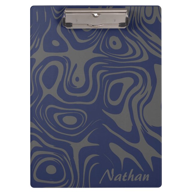 Pranchetas Grey and Blue Abstract Swirly Pattern Personalised (Frente)