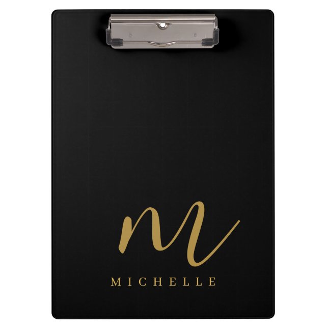 Pranchetas Handwritten Script Monogram Black And Gold Name (Frente)