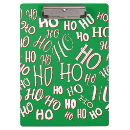 Pranchetas HO HO HO Christmas text pattern white green red