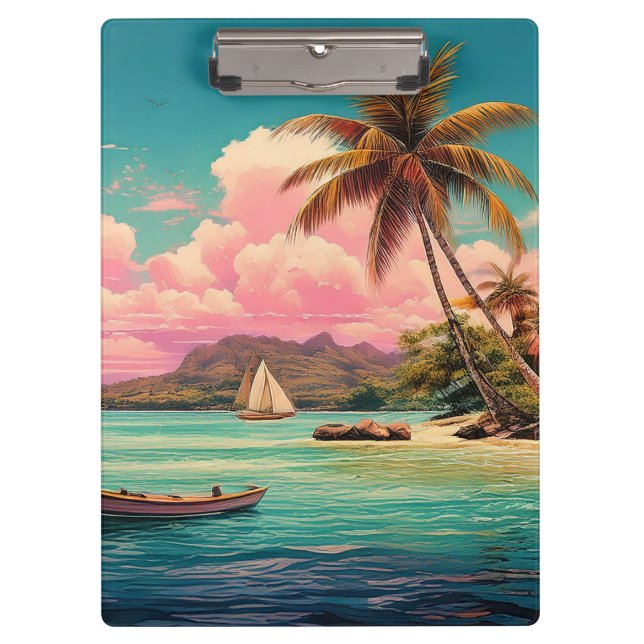 Pranchetas Ilha de colheita havaiana, palmeira, barco, rosa (Frente)