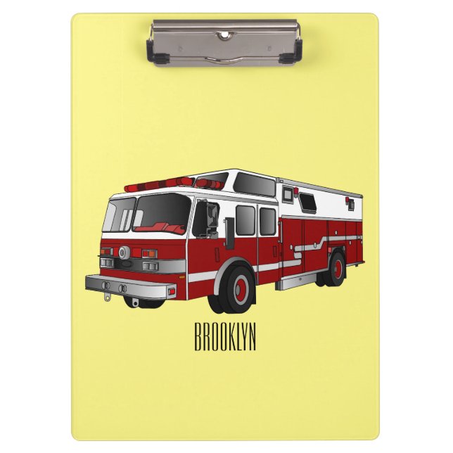 Pranchetas Ilustração de desenho animado do motor de incêndio (Frente)